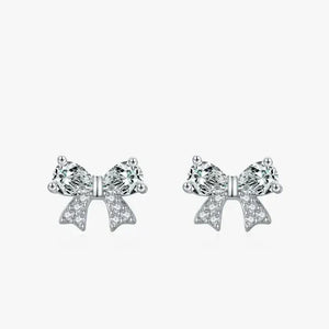 Silver bow-shaped earrings with clear gemstones - TM & Co. Jewels