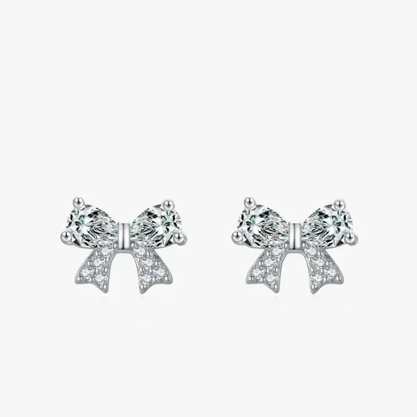 Silver bow-shaped earrings with clear gemstones - TM & Co. Jewels