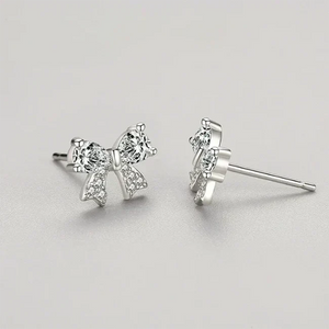 Silver bow-shaped earrings with clear gemstones - TM & Co. Jewels