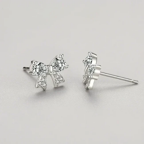 Silver bow-shaped earrings with clear gemstones - TM & Co. Jewels