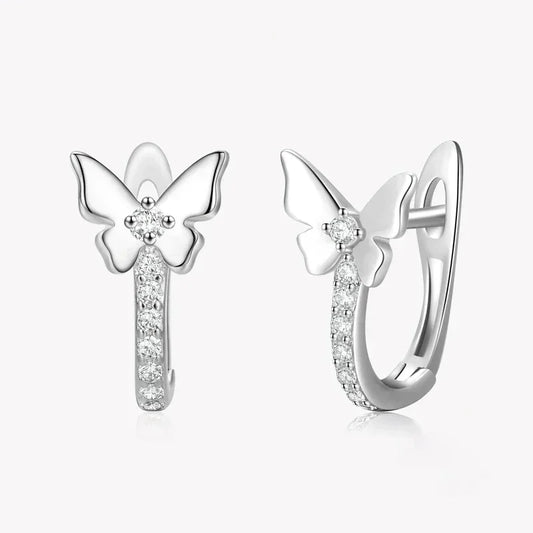 925 silver butterfly hoop earrings with sparkling crystal accents for women