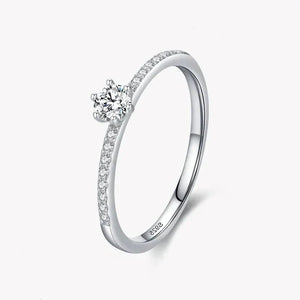 925 sterling silver ring with pavé band and round solitaire stone, elegant jewelry