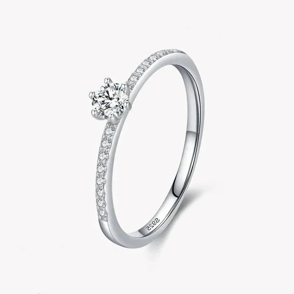 925 sterling silver ring with pavé band and round solitaire stone, elegant jewelry