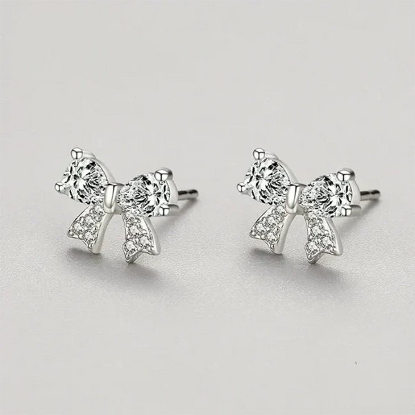 Silver bow-shaped earrings with clear gemstones - TM & Co. Jewels
