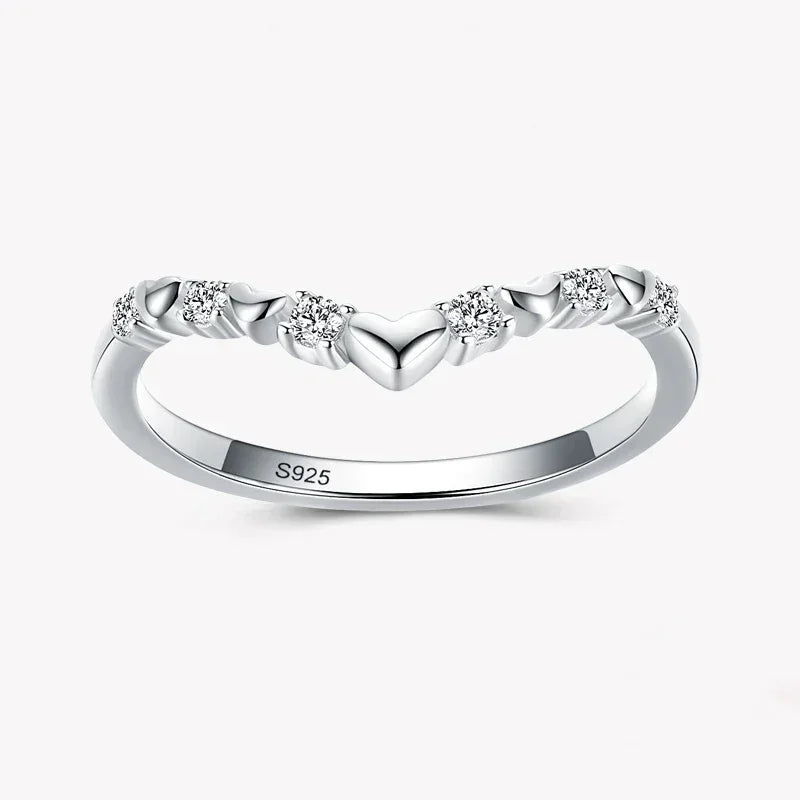 925 silver heart ring with small diamonds, delicate women's jewelry, elegant design