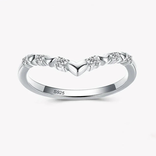 925 silver heart ring with small diamonds, delicate women's jewelry, elegant design