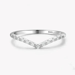 Sterling silver chevron ring with small gemstones, minimalist jewelry design for women