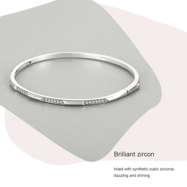 Elegant 925 silver bangle bracelet with synthetic cubic zirconia stones, minimalist design