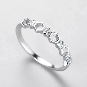 925 silver ring with hexagon geometric design and sparkling cubic zirconia accents