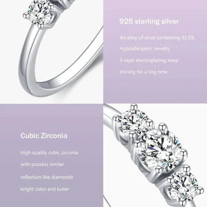 925 sterling silver ring with three sparkling cubic zirconia stones, hypoallergenic, elegant design