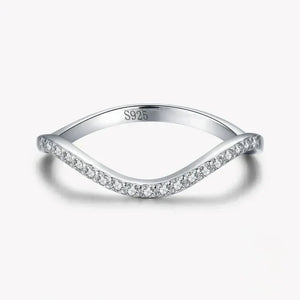 Sterling silver wave-shaped ring with clear stones, minimalist elegant jewelry for women