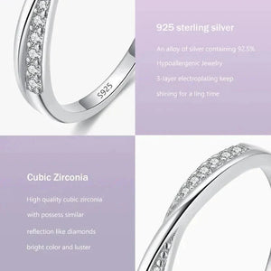 Close-up of a 925 sterling silver ring with cubic zirconia stones, elegant silver jewelry.