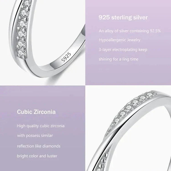 Close-up of a 925 sterling silver ring with cubic zirconia stones, elegant silver jewelry.