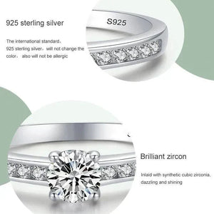 925 sterling silver ring with synthetic cubic zirconia stones and brilliant solitaire design.