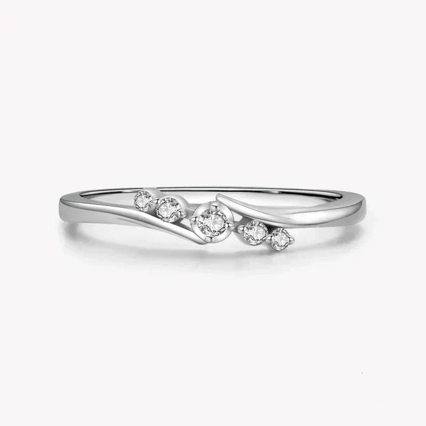 Elegant 925 silver ring with five round white gemstones on a sleek band, minimalist jewelry