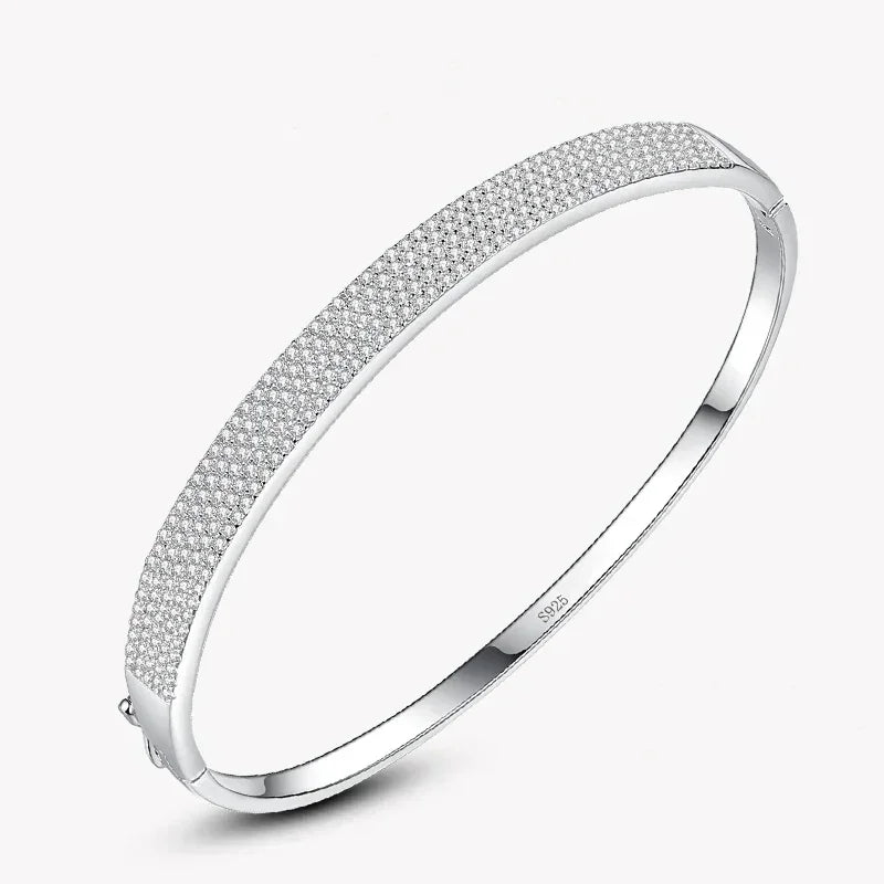 Sterling silver bangle with pavé set cubic zirconia, elegant women's jewelry accessory