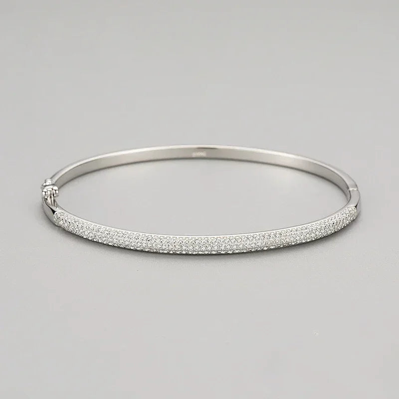 925 silver bangle bracelet with pavé cubic zirconia, elegant minimalist women's jewelry