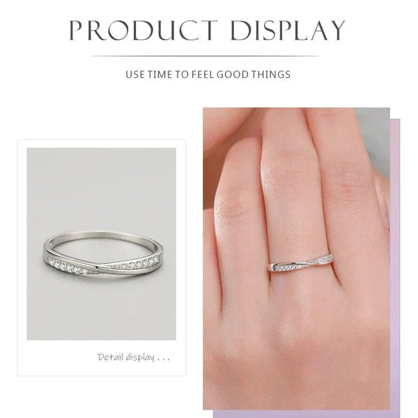 925 sterling silver ring with double row of small clear stones on a white background