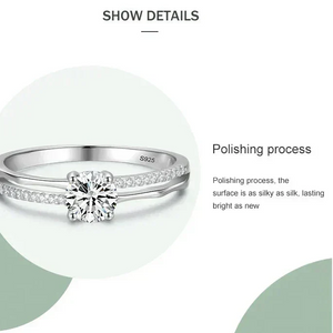 925 silver ring with round solitaire center and pavé set stones on split band