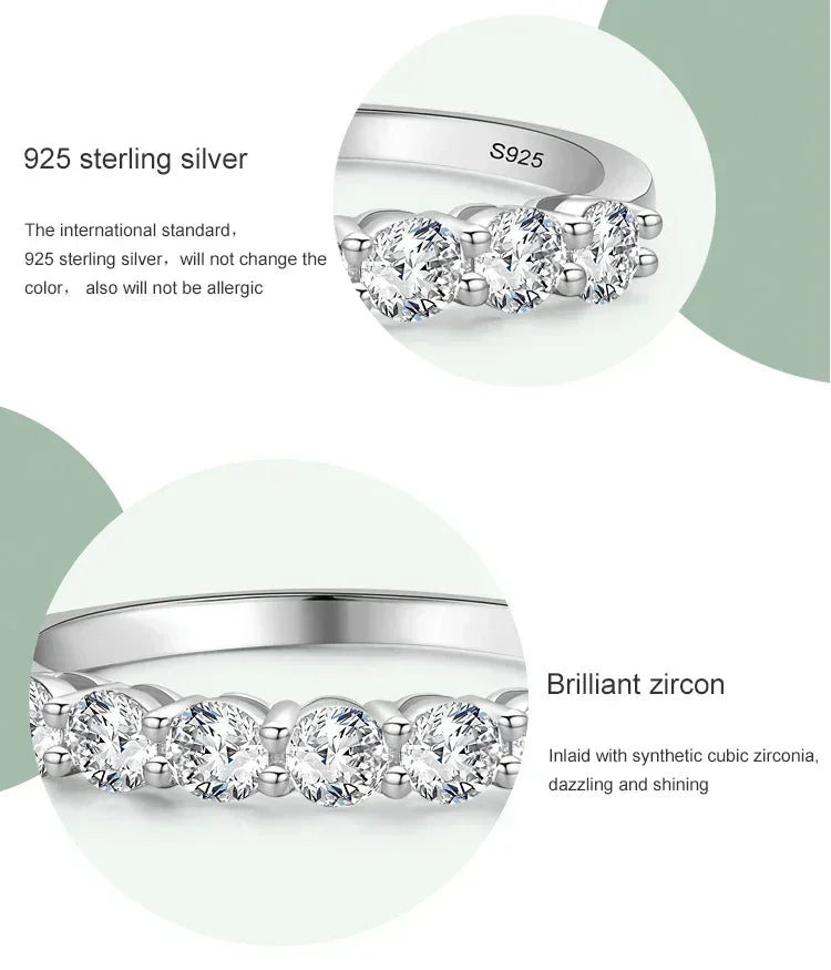 925 sterling silver ring with round brilliant cubic zirconia stones, elegant and sparkling