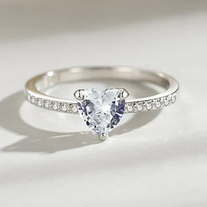 Heart-shaped gemstone silver ring with pavé band for women