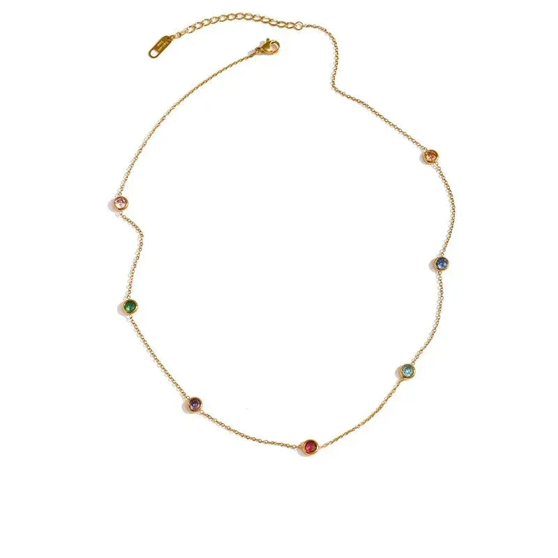 18K gold-plated necklace with colorful gemstone accents on a delicate chain, elegant jewelry