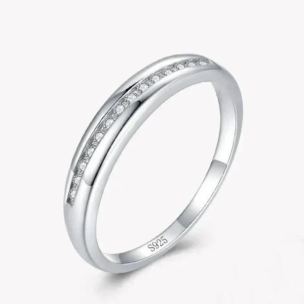 925 sterling silver ring with channel-set clear stones, minimalist women's jewelry