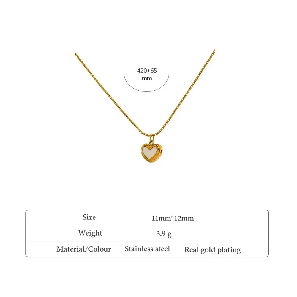 Gold-plated stainless steel heart pendant necklace with chain, 11x12mm, 420mm length