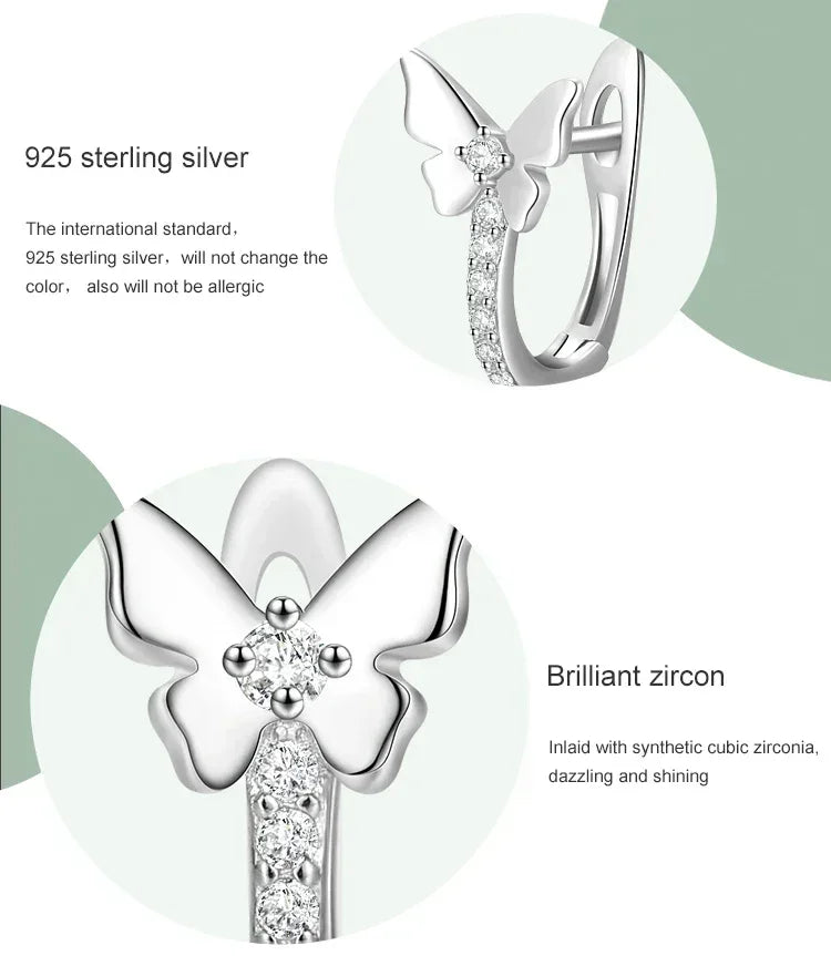 925 sterling silver butterfly earring with brilliant cubic zirconia inlay, elegant jewelry design