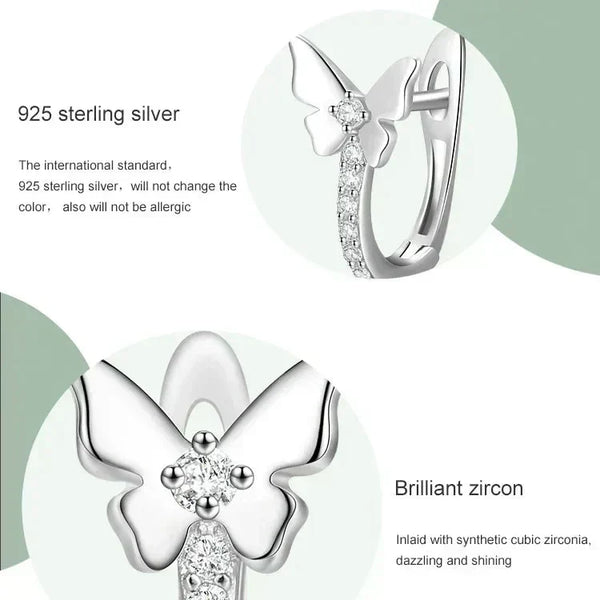 925 sterling silver butterfly earring with brilliant cubic zirconia inlay, elegant jewelry design
