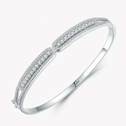 Silver bracelet with diamond accents on a white background-Ava Heart Bands - TM & CO. JEWELS 