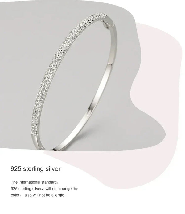 925 sterling silver bangle with pavé cubic zirconia, elegant minimalist jewelry for women
