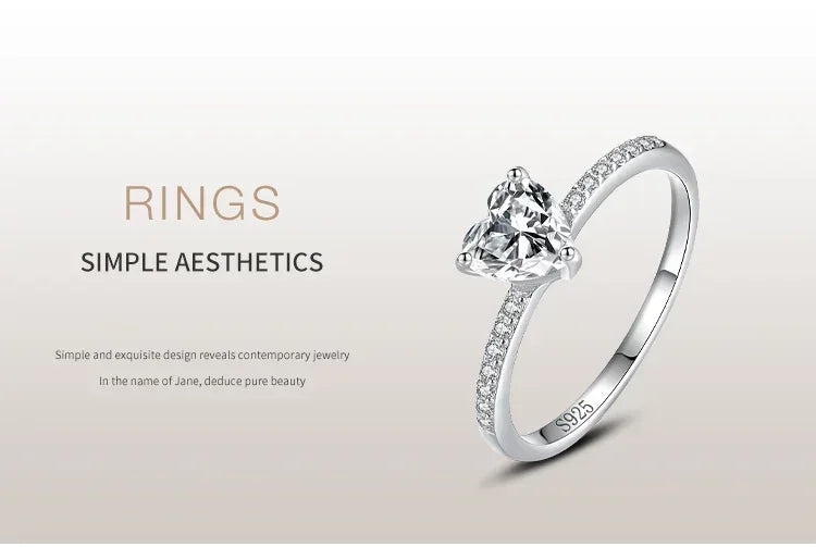 Heart-shaped 925 silver ring with pavé stones, elegant minimalist women’s jewelry