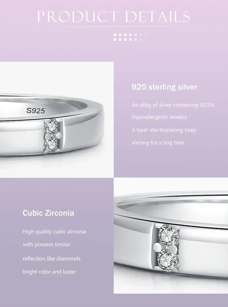 925 sterling silver ring with cubic zirconia stones, detailed close-up on polished band.