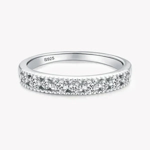 925 sterling silver ring with round-cut white stones in a row, elegant minimalist jewelry