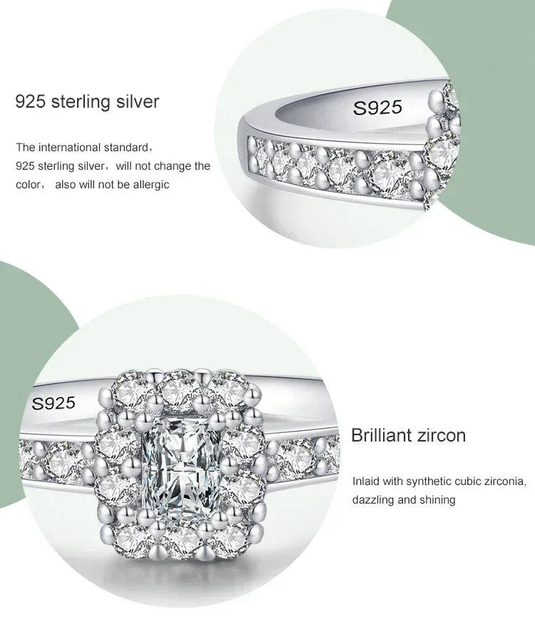 925 sterling silver ring with synthetic cubic zirconia, gemstone halo design, elegant and hypoallergenic jewelry