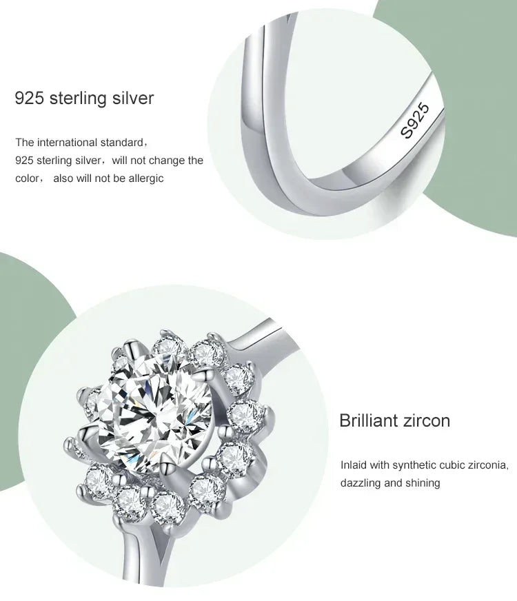 925 sterling silver ring with brilliant round cubic zirconia stones, close-up details.