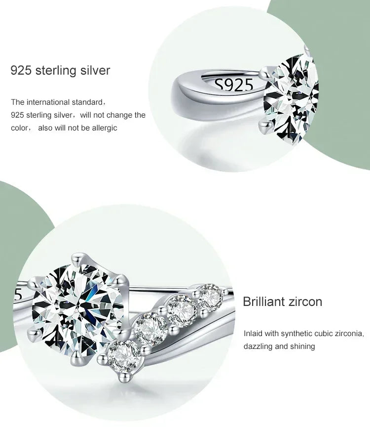 925 sterling silver ring with synthetic cubic zirconia stones, elegant and hypoallergenic design