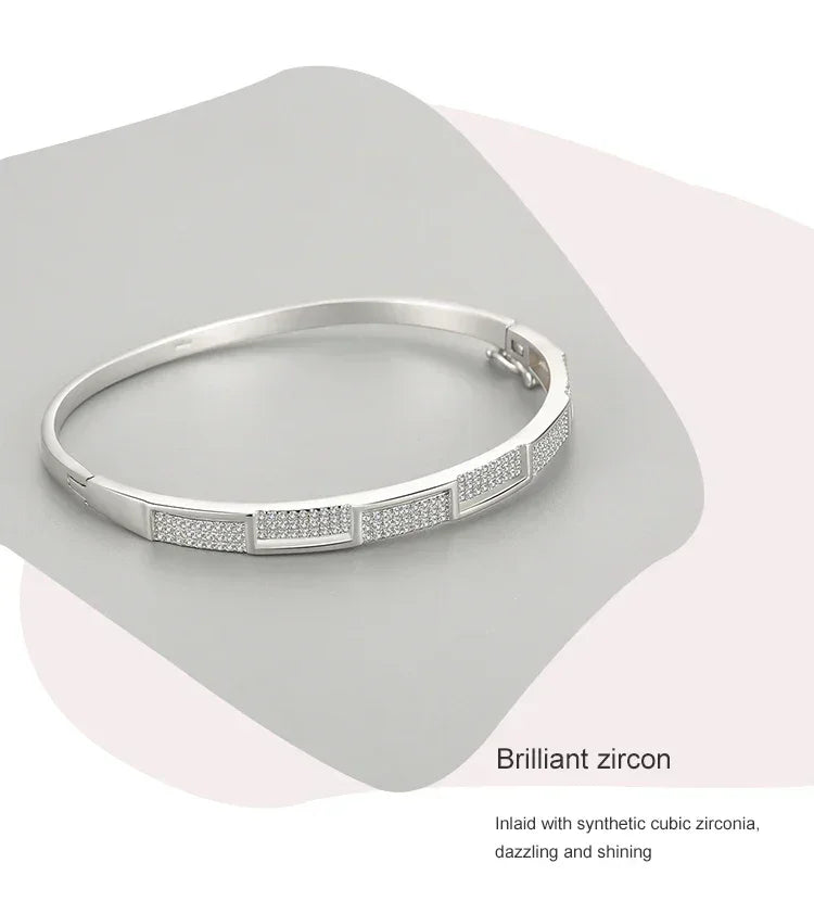 Sterling silver bracelet with rectangular cubic zirconia inlays, elegant women's jewelry