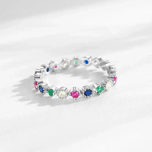 Prism Luxe Stackable Ring - TM & Co. Jewels-Silver ring with multicolored gemstones on a white background.