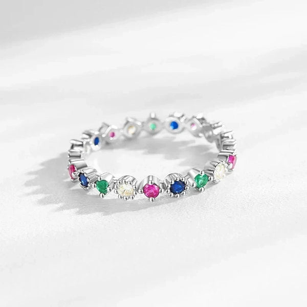 Prism Luxe Stackable Ring - TM & Co. Jewels-Silver ring with multicolored gemstones on a white background.