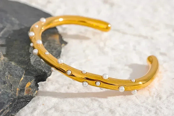 Golden Pearl Charm Bangle - TM & Co. Jewels
