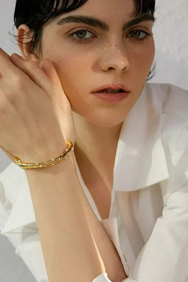 Golden Pearl Charm Bangle - TM & Co. Jewels