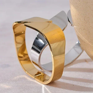 Golden Symmetry Wide Steel Bangle - TM & Co. Jewels