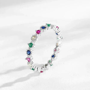 Prism Luxe Stackable Ring - TM & Co. Jewels-Silver ring with multicolored gemstones on a white background.