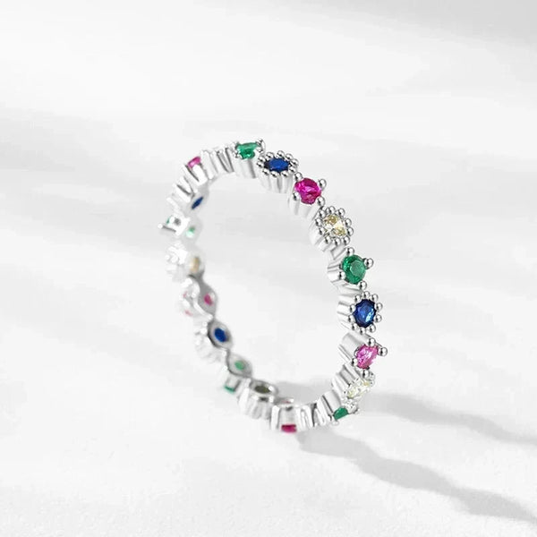 Prism Luxe Stackable Ring - TM & Co. Jewels-Silver ring with multicolored gemstones on a white background.