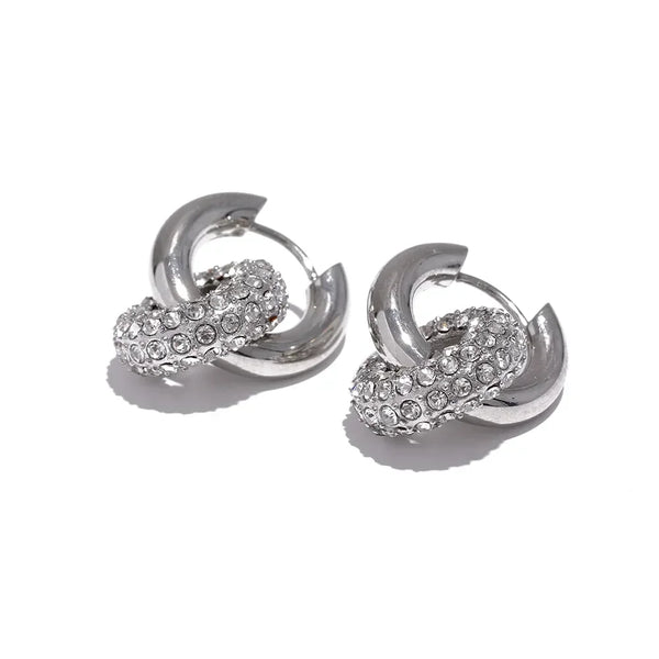 Sterling silver hoop earrings with crystal pave detailing, elegant everyday jewelry