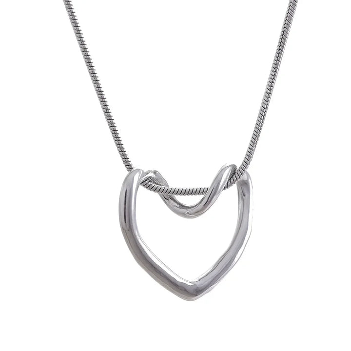 925 silver heart pendant necklace with modern chunky design on a snake chain