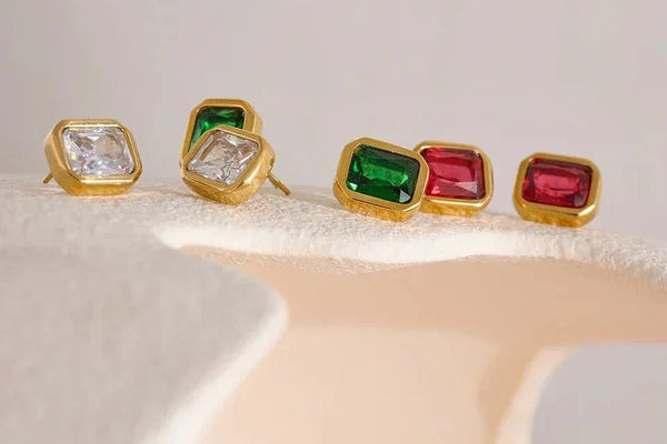 Emerald Elegance Square Studs - TM & Co. Jewels