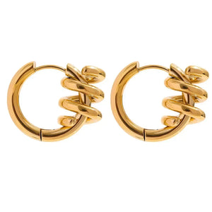 Pair of gold-plated hoop earrings with twisted detailing, contemporary jewelry design